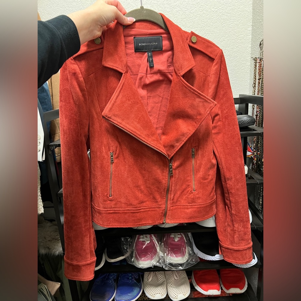 BCBG MAXAZRIA Suede Zip Jacket
